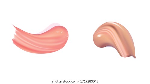 Cosmetic liquid foundation cream smudge smear strokes. Make up smear on white background. Make up template. Elements for flyer, banner, leaflet