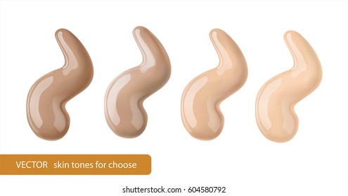 Cosmetic liquid foundation , makeup concealer paint. 3d vector tone promo for different skin color types
