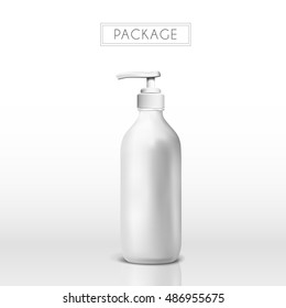 Cosmetic liquid soap bottle,3D illustration realistic pearl white plastic bottle template, shampoo, gel container