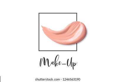 Cosmetic Logo concept. Design of Lliquid foundation smudge smear stroke. Makeup design template with place for text. Foundation and lipstick smear stroke