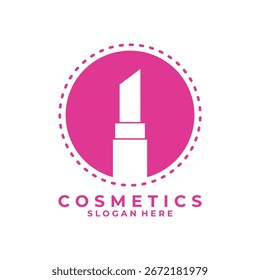 Plantilla de Vector de diseño de logotipo cosmético. Icono de Vector de diseño de logotipo de lápiz labial
