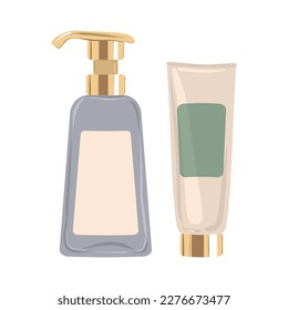 Cosmetic lotion with dispenser and Moisturizing cream in luxury tube. Vector illustration