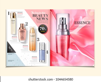 Cosmetic Magazine Ads, Skincare Products On Satin Background In 3d Illustration