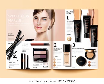 Cosmetic Magazine Template, Fashion Catalogue With Cc Cream And Beautiful Model In 3d Illustration