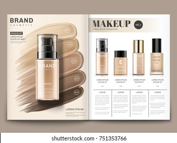 Cosmetic magazine template, foundation series with creamy texture in 3d illustration