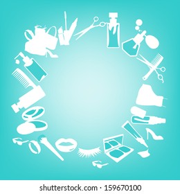 Cosmetic, make up and beauty icons and background. 