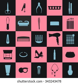 Cosmetic, make up and beauty icons and background.