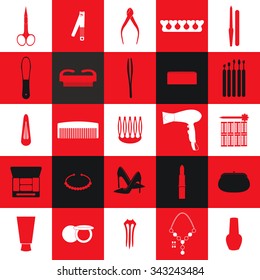 Cosmetic, make up and beauty icons and background.