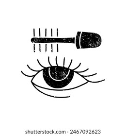 Cosmetic make up eyelash black hand drawn icon in grunge look