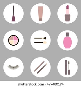 Cosmetic and make up flat icon set
