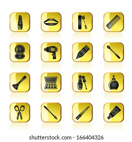 cosmetic, make up and hairdressing icons - vector icon set