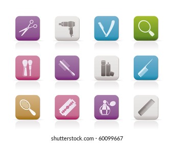 cosmetic, make up and hairdressing icons - vector icon set