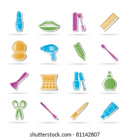 cosmetic, make up and hairdressing icons - vector icon set