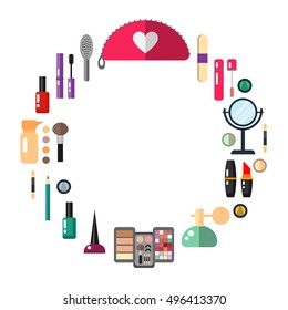 Cosmetic make up objects - round shape vector flat illustration.