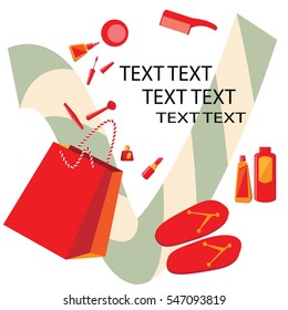 Cosmetic makeup and accessories.Ad for sale, vector illustration.