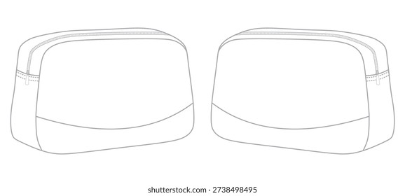 Cosmetic Makeup Bag Front and Back Technical Flat Sketch Template Vector