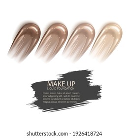 Manchas de textura de base líquida de maquillaje cosmético. Desprestigio de la Fundación Beige. Tones Estroques, vectores eps 10
