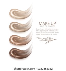 Cosmetic makeup liquid foundation texture smudges. Beige Foundation Makeup Smear. Tones Strokes, vector eps 10