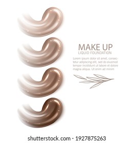 Cosmetic makeup liquid foundation texture smudges. Beige Foundation Makeup Smear. Tones Strokes, vector eps 10