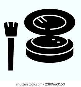 Cosmetic makeup powder and brush solid icon. Female powder and brush vector illustration isolated on white. Open powder box and brush glyph style design, designed for web and app. Eps 10