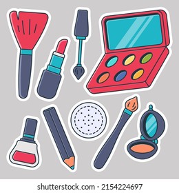 Cosmetic and makeup products vector cartoon set isolated on background.