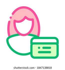 Icono de la línea delgada del vector del administrador cosmético. Consultor Cosmético Orgánico, Pictograma Lineal Componente Natural. Ilustración de contorno de análisis molecular, producto ecológico y sin crueldad