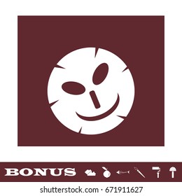 Cosmetic mask icon flat. White pictogram on brown background. Vector illustration symbol and bonus icons