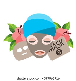 Cosmetic mask on the face. Color illustration of visiting a beauty salon.