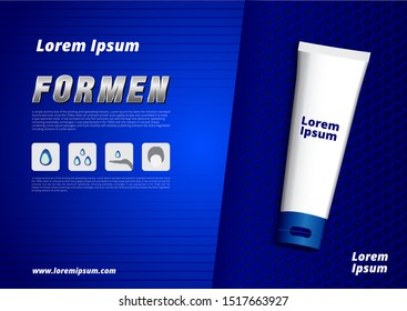 cosmetic for men 3d blue metal background chrome with Steel cage icon vector design illustration