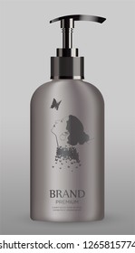 Cosmetic metal mockup isolated on grey background. 
Metal tube for liquid foam, hair foam, creme. 
Mock up vector illustration.