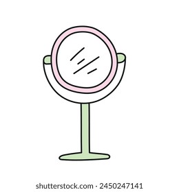 Espejo cosmético. Ilustración vectorial en estilo doodle
