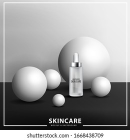 Cosmetic mock up design with geometric  sphere shapes , banner vector illustration