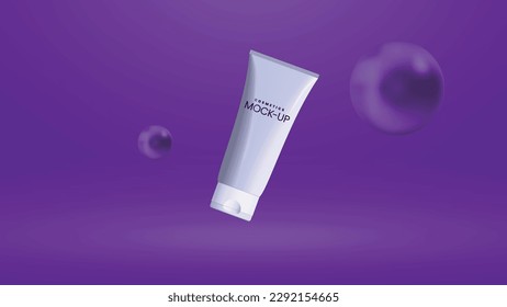 cosmetic mockup for cream, gel, spray, shampoo, lotion with purple background illustration vector