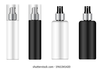 Cosmetic mousse bottle, pump dispenser pack mockup. Spray packaging blank, plastic 3d container template. Hairspray beauty product isolated. Realistic skin care aerosol bottle