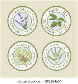 Cosmetic oils labels set