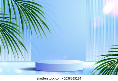 Cosmetic on background and premium podium display for product presentation branding and packaging . studio stage with shadow of leaf background. vector design.