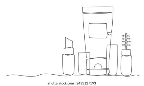 Cosmetic One line drawing isolated on white background