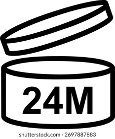 Símbolo de envase abierto cosmético que indica una vida útil de 24 meses después de la apertura.