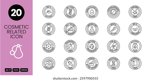 cosmetic outline icon set vector design, eco cosmetic, healthy cosmetic icon