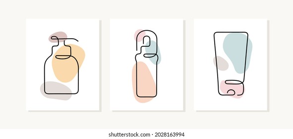 Cosmetic package cards. One line vector illustration.