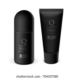 Cosmetic package collection for cream, soups, foams, shampoo on a black background. vector illustration.