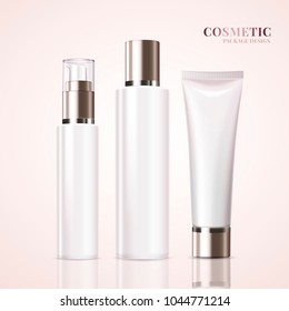 Cosmetic package design, blank container set for design uses in 3d illustration