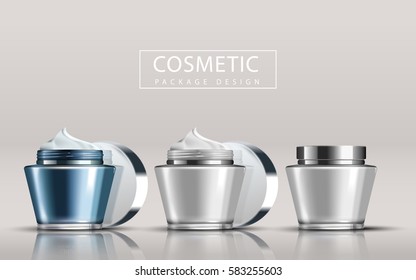 Cosmetic package design, three cream bottles for design in 3d illustration