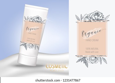 Cosmetic package mock up, 3D skincare design for promotional banner. Vector package template.
