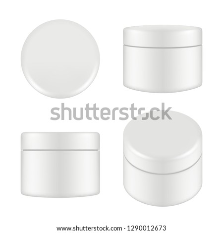 Cosmetic package. Rounded cleaning cream plastic tube box container top and side view vector mockup isolated