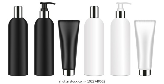 Cosmetic package template design, attractive packaging set with labels. Vector illustration.