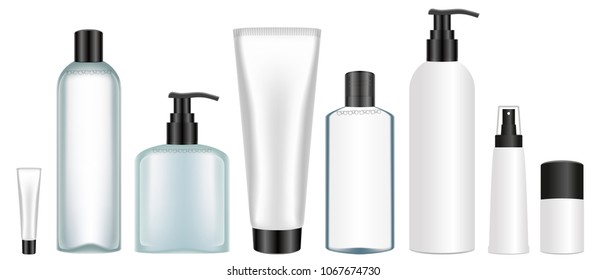 Cosmetic package template design, attractive packaging set with labels.  Vector illustration.