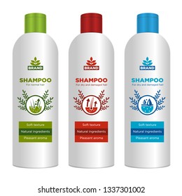 Diseño de plantilla de paquete estético, atractivo conjunto de embalaje con etiquetas. Shampoo. Ilustración vectorial.