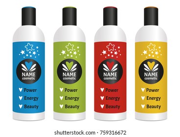 Cosmetic package template design, attractive packaging set with labels. Vector illustration.
