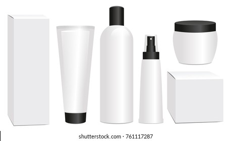 Cosmetic package template design, attractive packaging set with labels. Vector illustration.
